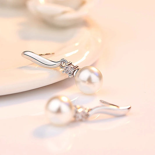 The Elegance Crystal Pearl Stud Earrings in Sterling Silver