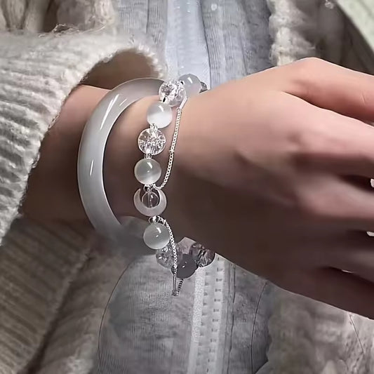 The Lunar Glow White Beads Moon Bracelet