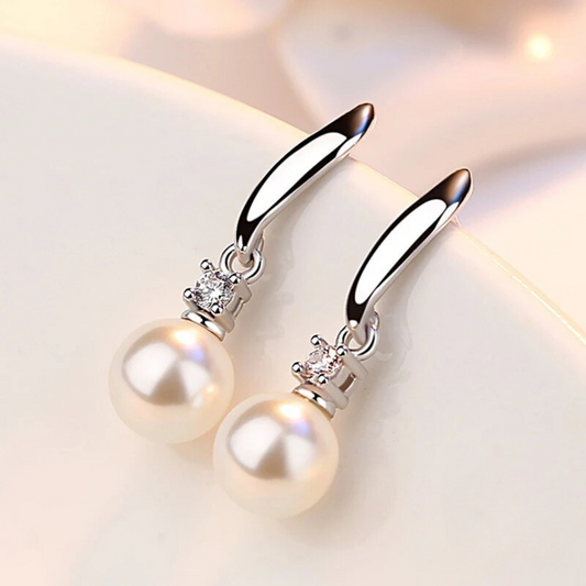 The Elegance Crystal Pearl Stud Earrings in Sterling Silver